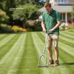 tools-aerator-15spike-lifestyle gardener using a lawn aerator