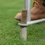 close up of a hollow core aeration tool